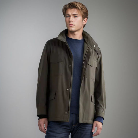 Men's versatile utility jacket with high collar and practical pockets NOVAE