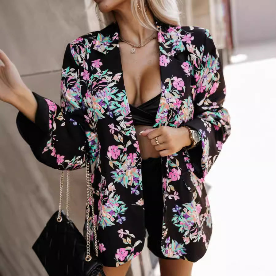 Women's blazer jacket with elegant leopard print and adjustable belt NOVAE