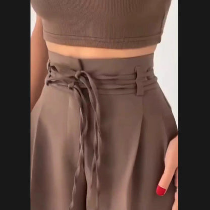 Women's wide-leg high-waisted trousers with sophisticated draping NOVAE