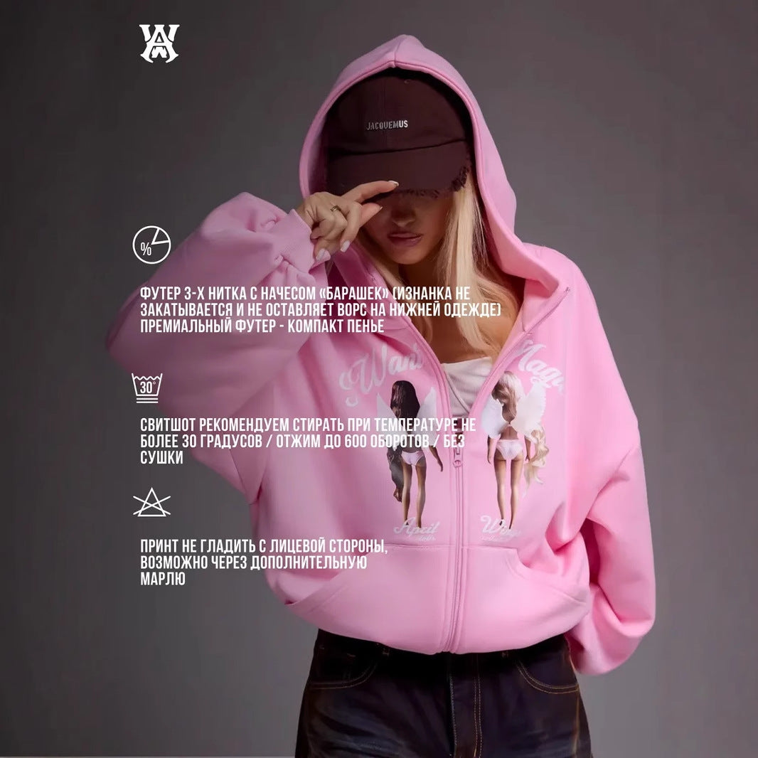 Women's oversized hoodie with creative print and relaxed fit NOVAE