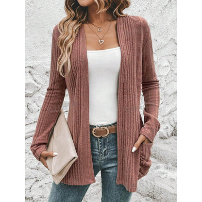 Women's cardigan with fashionable ribbed design and practical pockets NOVAE