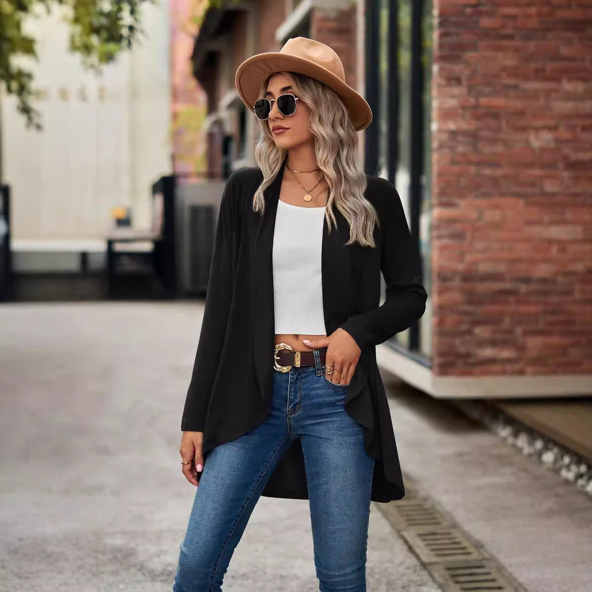 Women's cardigan with asymmetrical hem and relaxed fit NOVAE