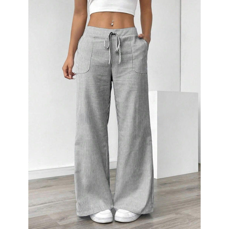 Women's wide-legged striped trousers with a high waist and practical pockets NOVAE
