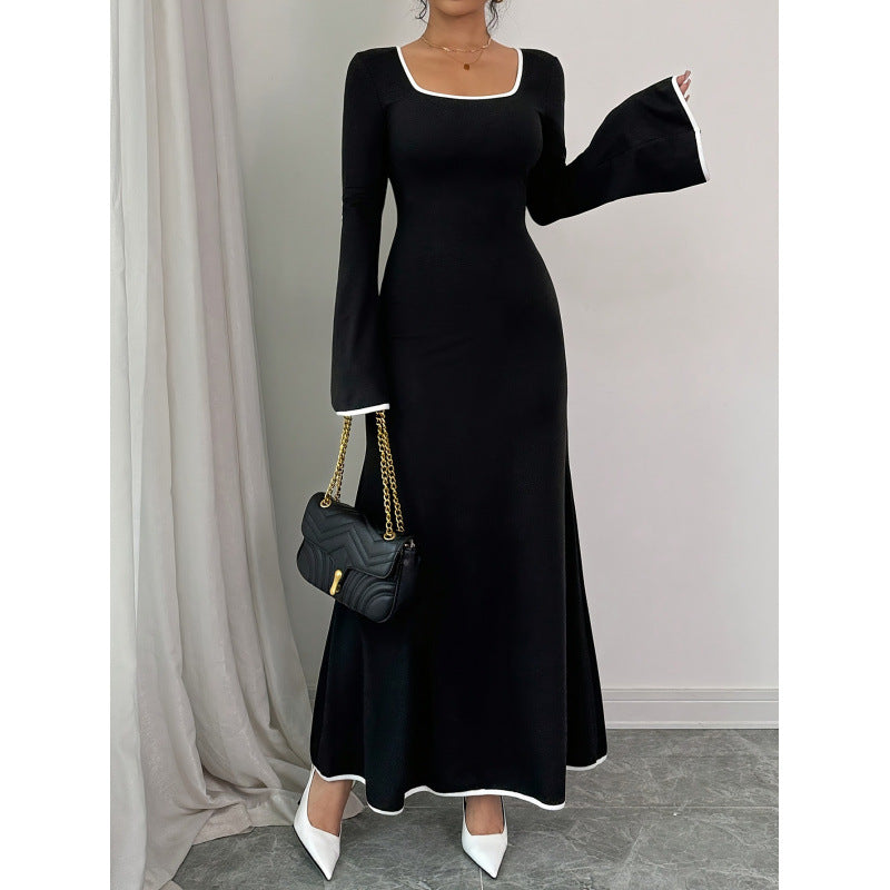 Women's Elegant Maxi Dress with Wide Sleeves and Square Neckline NOVAE