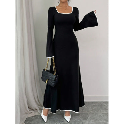 Women's Elegant Maxi Dress with Wide Sleeves and Square Neckline NOVAE
