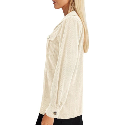 Women's shirt jacket made of fine textured fabric with patch pockets and snap button closure NOVAE