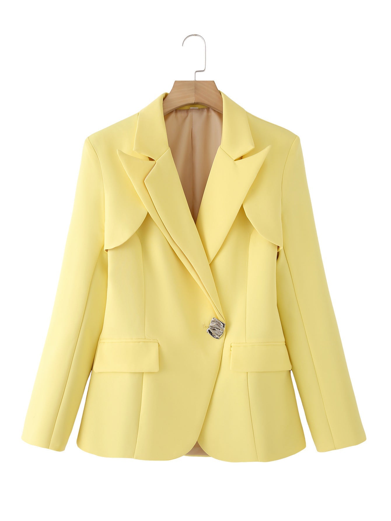 Women's structured blazer with elegant fold-over sleeves and decorative closure NOVAE