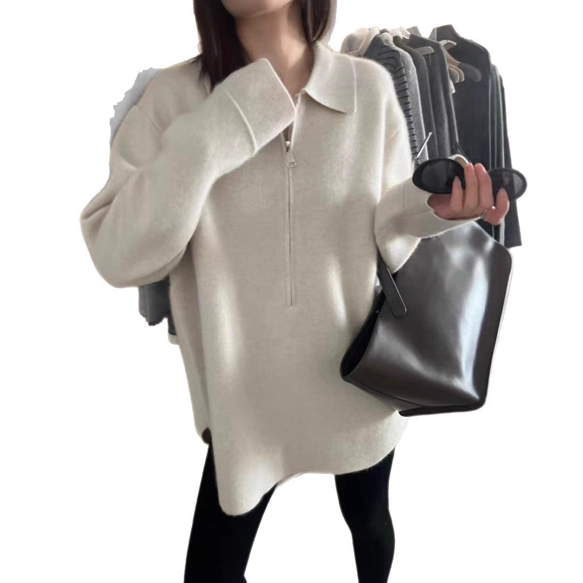 Women's Fashionable Pullover with Zipper and Collar NOVAE