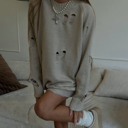 Women's casual knit sweater with a fashionable used look NOVAE