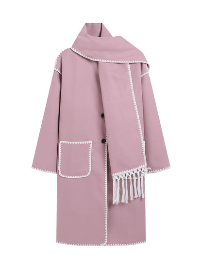 Women's elegant transitional coat with fringed trim NOVAE