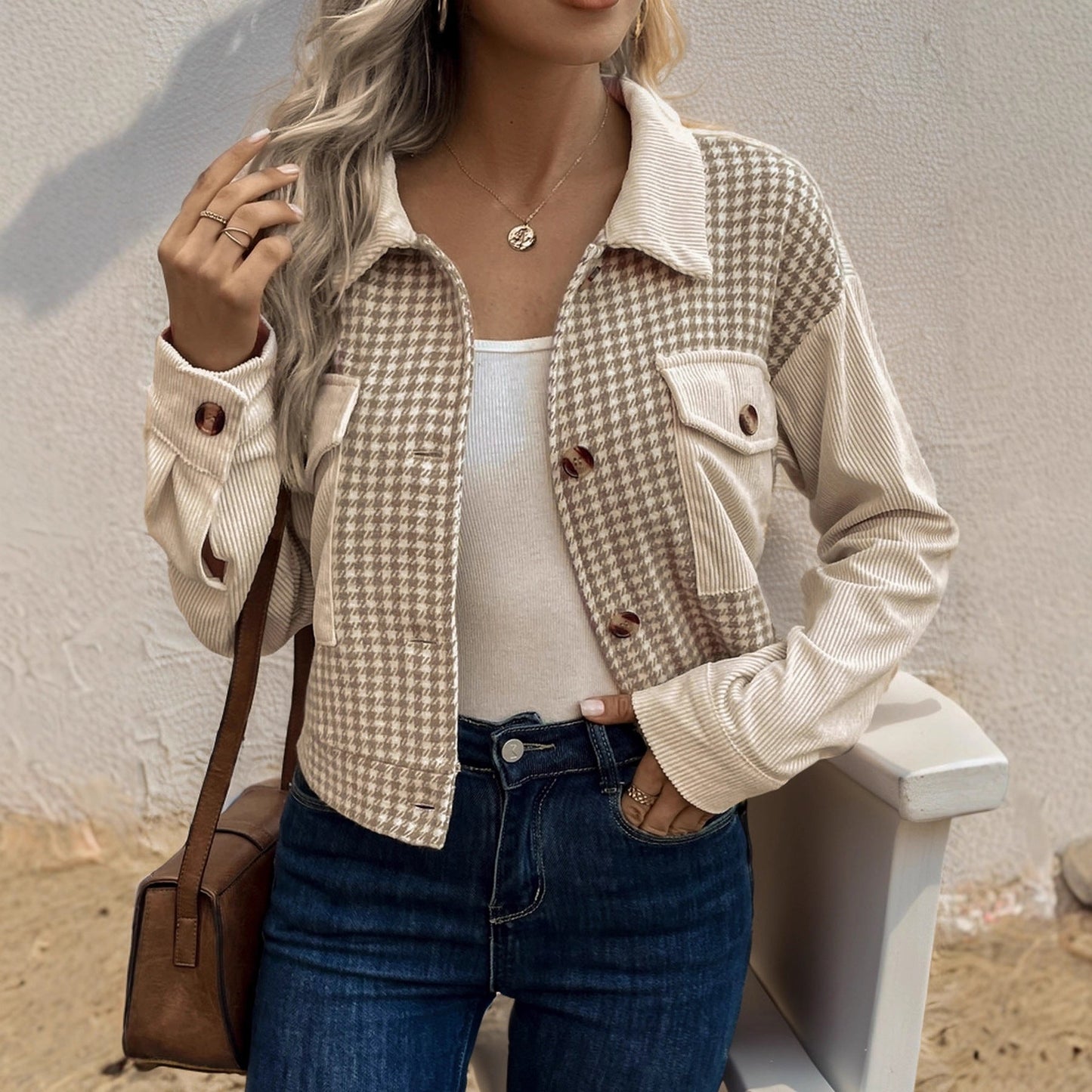 Women's fashionable plaid jacket with pockets NOVAE