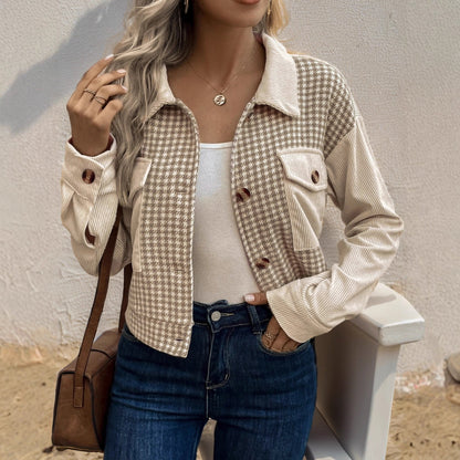 Women's fashionable plaid jacket with pockets NOVAE