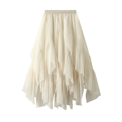 Women's Voluminous Tulle Skirt with Asymmetrical Hem and Multi-Layered Design NOVAE