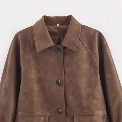 Women's casual faux leather jacket with pockets NOVAE