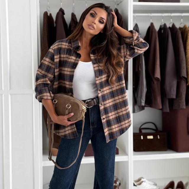 Women's checked overshirt with a relaxed fit and elegant details NOVAE