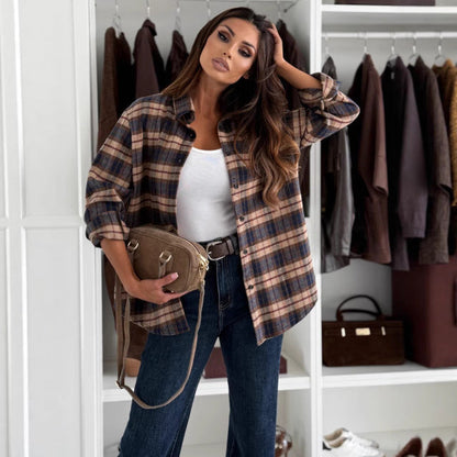 Women's checked overshirt with a relaxed fit and elegant details NOVAE