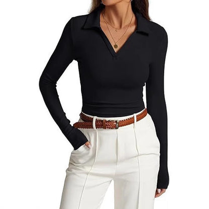 Women's fitted long-sleeved shirt with collar NOVAE