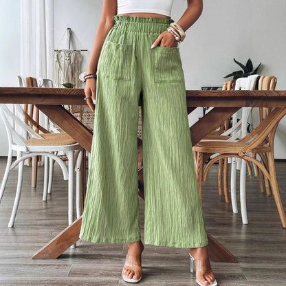 Women's wide-leg linen trousers with elasticated waistband and practical pockets NOVAE