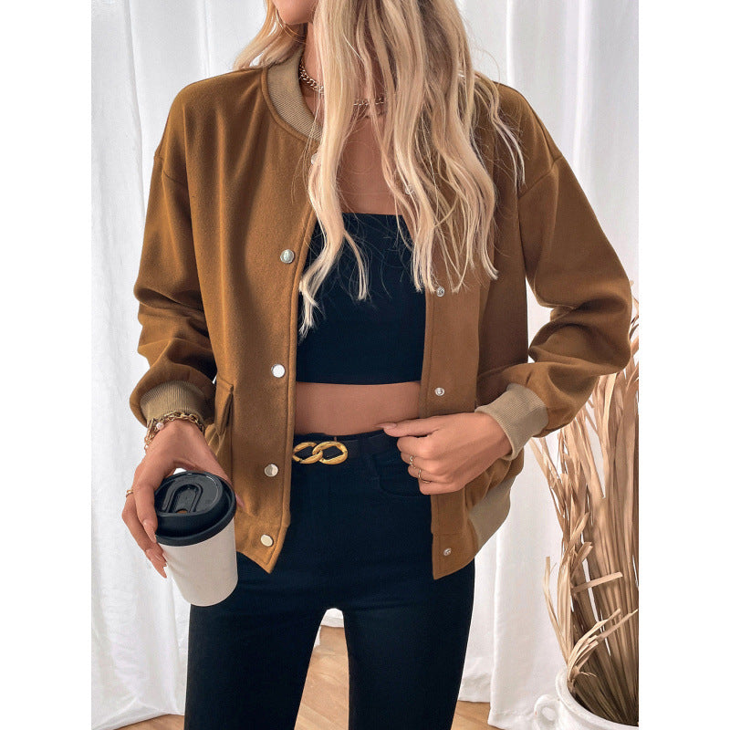 Women's fashionable overshirt jacket with snap button closure and side pockets NOVAE