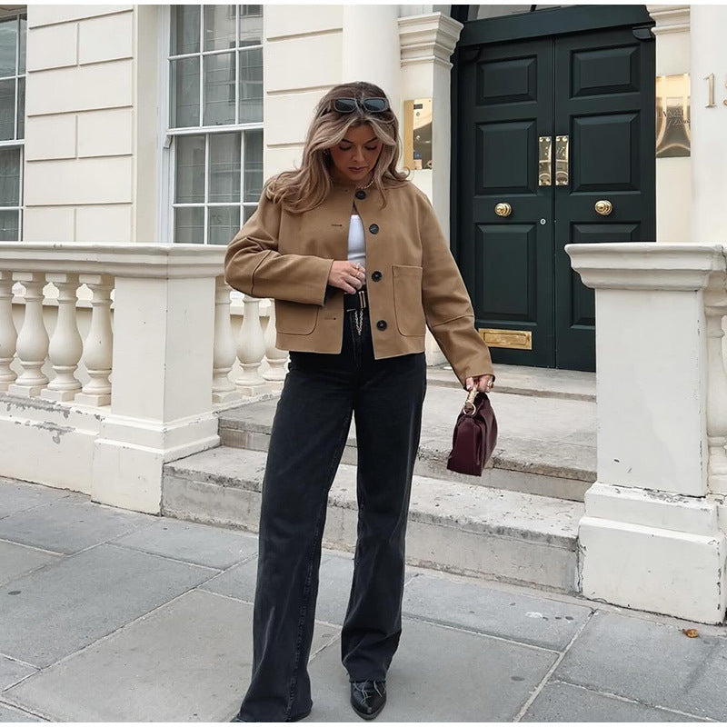 Women's elegant suede jacket with button placket NOVAE