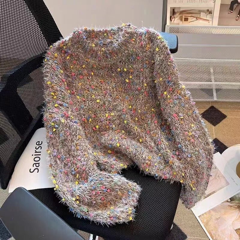 Women's fashionable sweater with colorful textured knit and round neckline NOVAE