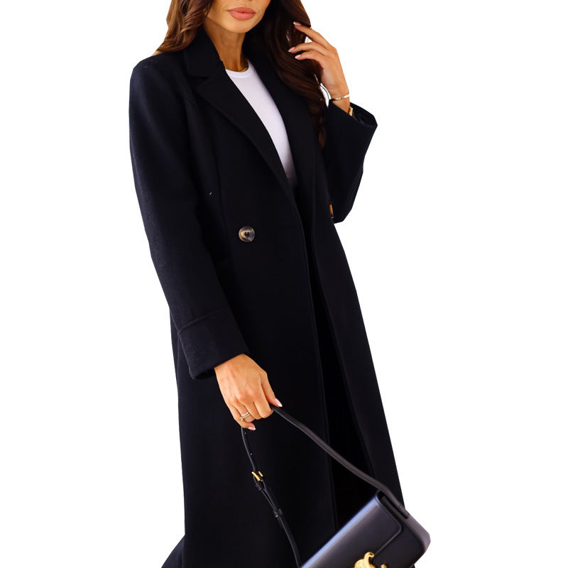 Women's elegant wool coat with double button placket and practical pockets NOVAE