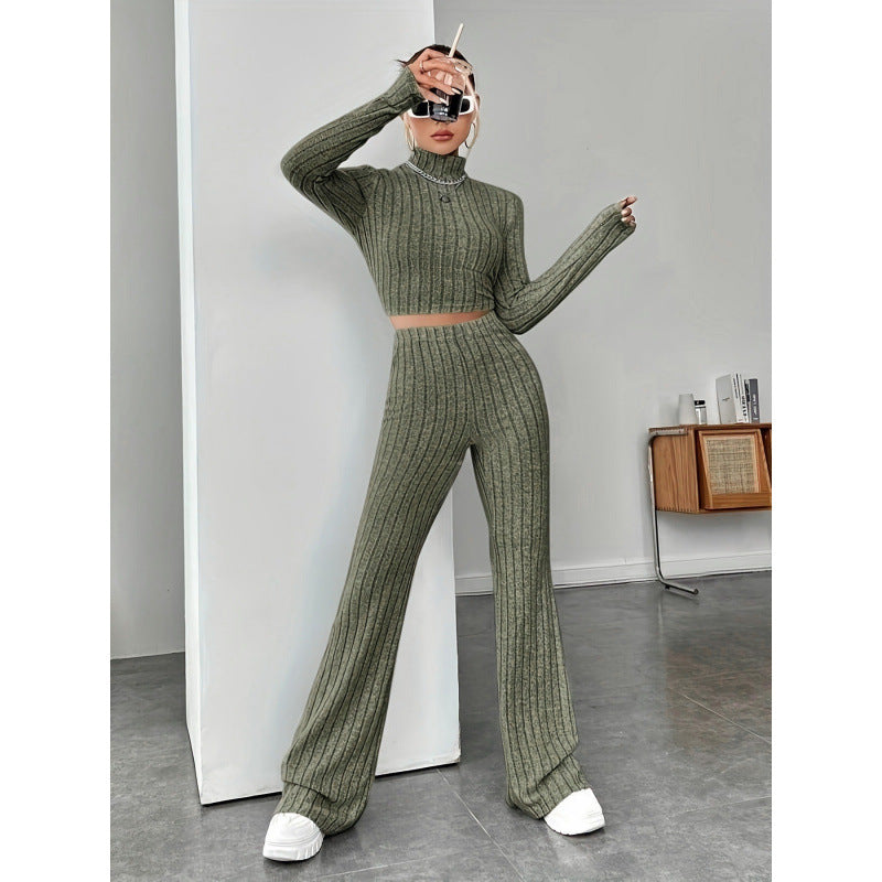 Women's two-piece set with high-necked sweater and flared trousers NOVAE
