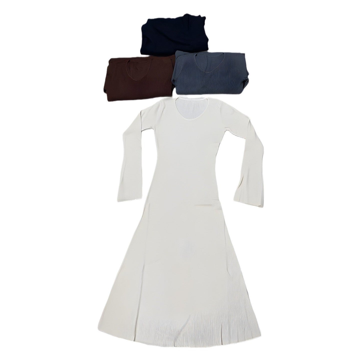 Women's elegant maxi dress with fine ribbing and V-neck NOVAE