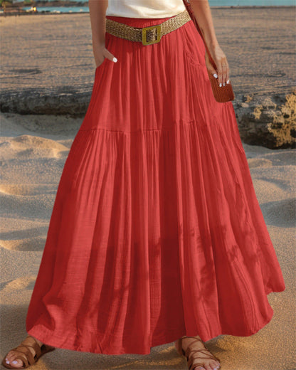 Women's wide-flared maxi skirt with elegant pleats and practical pockets NOVAE