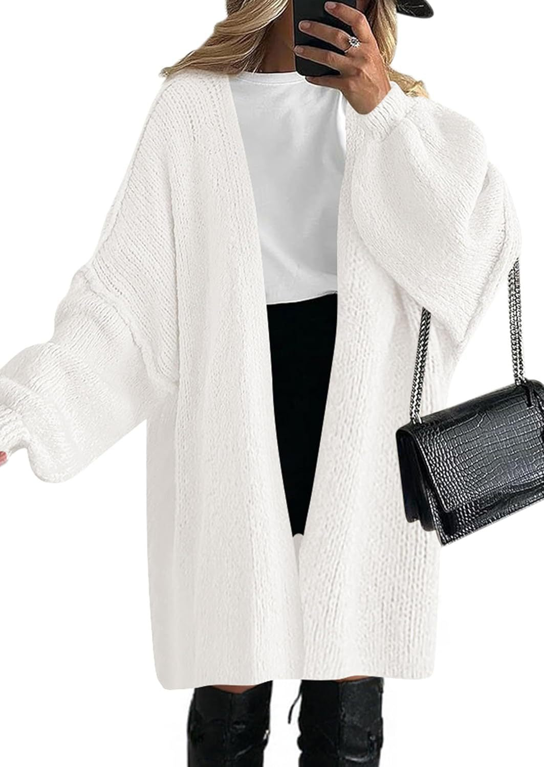 Women's Oversized Knit Coat with Open Front and Long Sleeves NOVAE