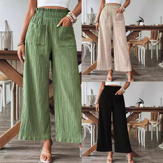 Women's casual and lightweight palazzo trousers with elasticated waistband and practical pockets NOVAE