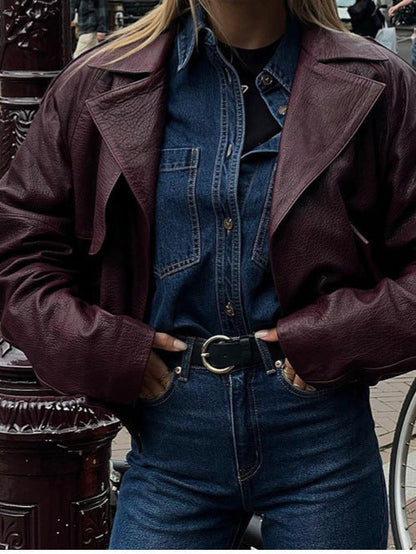 Women's casual faux leather jacket in a modern oversized style NOVAE