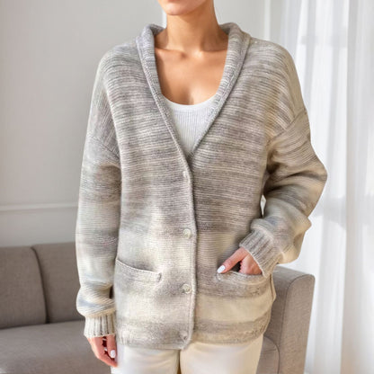 Women's patterned cardigan with casual flap and pockets NOVAE