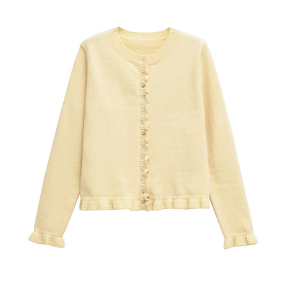 Women's cardigan with ruffle details and decorative buttons NOVAE