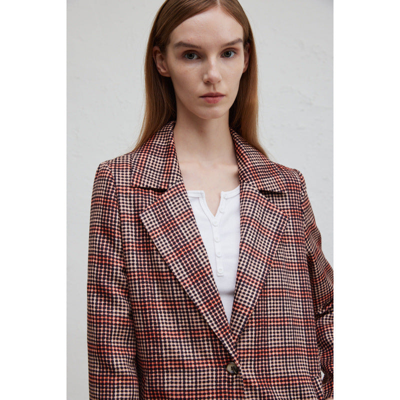 Women's elegant plaid coat with double button placket and relaxed cut NOVAE