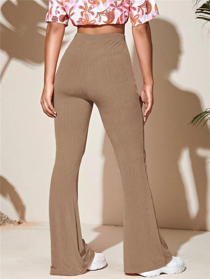 Women's Elegant Loose Flared Trousers with Ribbed Texture NOVAE
