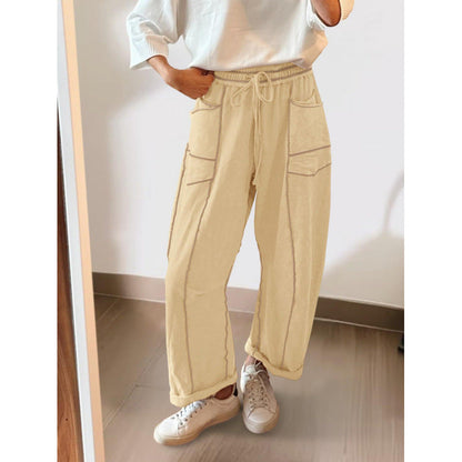 Women's wide-leg leisure trousers with practical side pockets and elasticated waistband NOVAE