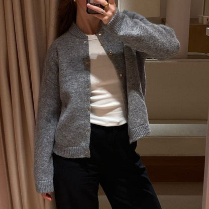 Women's Cozy Knit Cardigan with Button Placket and Pockets NOVAE