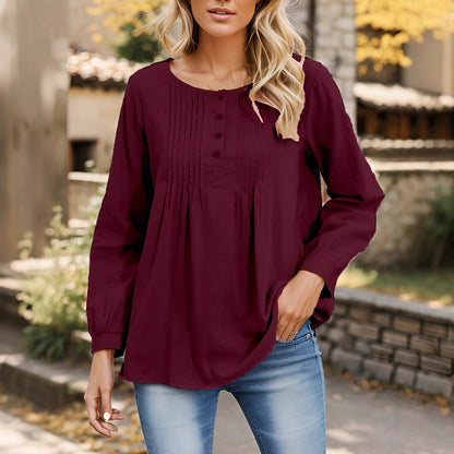 Women's blouse with pleats and button placket NOVAE
