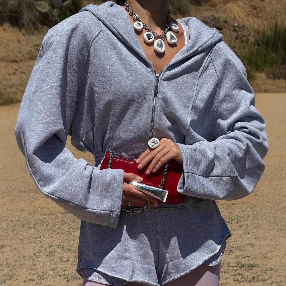 Women's sporty hooded jacket with a narrow waistband and long sleeves NOVAE