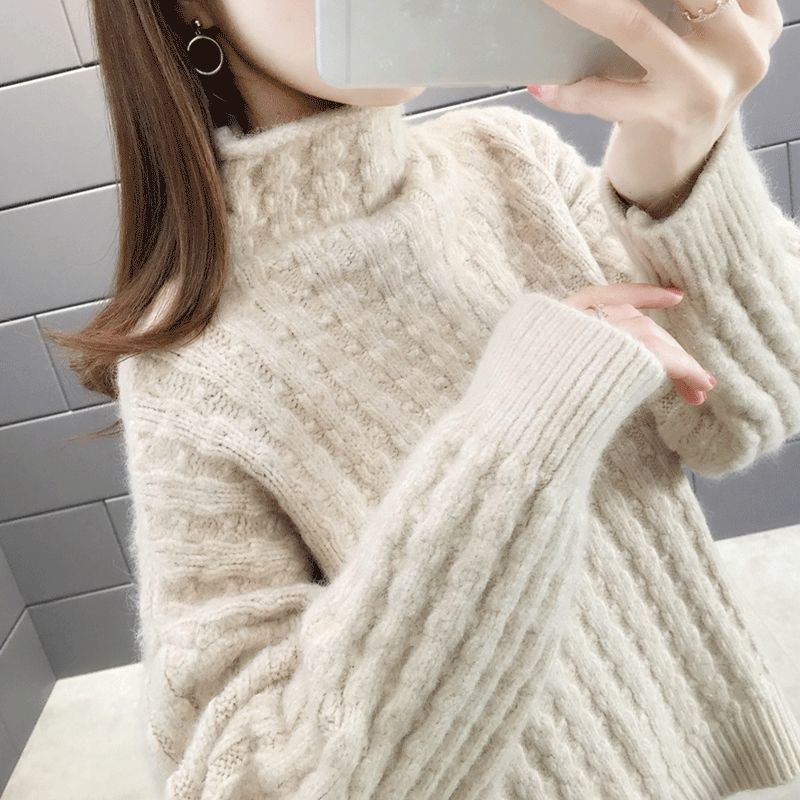 Women's knit sweater in a modern ribbed design with a high collar and casual sleeves NOVAE
