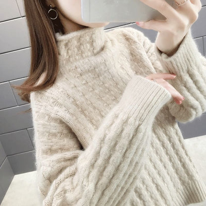 Women's knit sweater in a modern ribbed design with a high collar and casual sleeves NOVAE