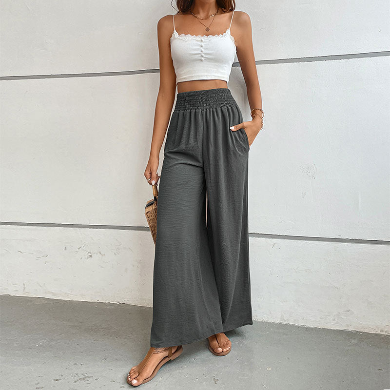 Women's wide-leg summer trousers with elasticated waistband NOVAE