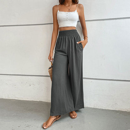 Women's wide-leg summer trousers with elasticated waistband NOVAE