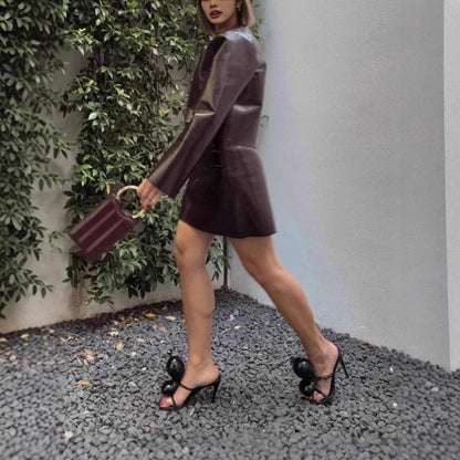 Women's fashionable faux leather jacket in a classic style with generous pockets NOVAE