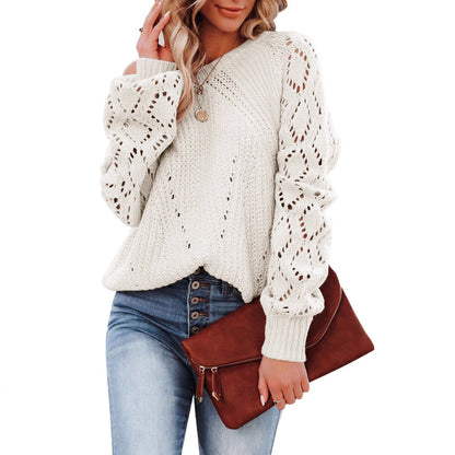 Women's knitted sweater with detailed openwork pattern and relaxed fit NOVAE
