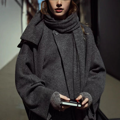 Women's asymmetrical wrap jacket with large collar NOVAE