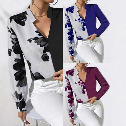 Women's blouse with unique floral pattern and elegant V-neck NOVAE