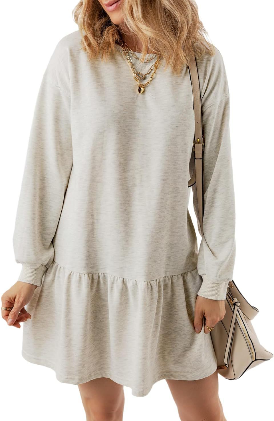 Women's casual sweatshirt dress with voluminous sleeves and ruffle detail NOVAE