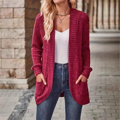 Women's cardigan with structured design and practical pockets NOVAE